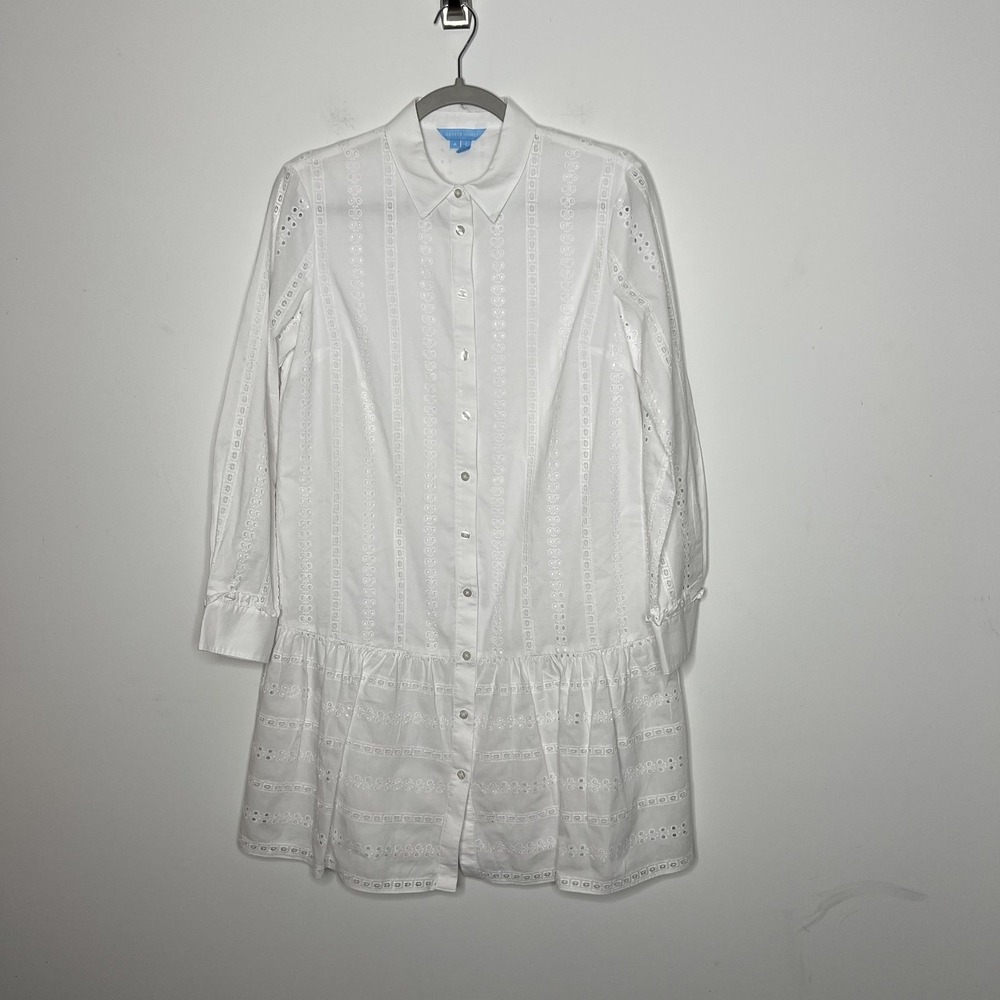 Draper James Dress Womens 4 White Eyelet Shirt Dress Long Sleeve Lined DRW0642